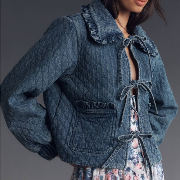 Anthropologie Jackets & Blazers - Anthropologie Avec Les Filles The Maura Bow-Tie Denim Jacket Quilted Blue Casual